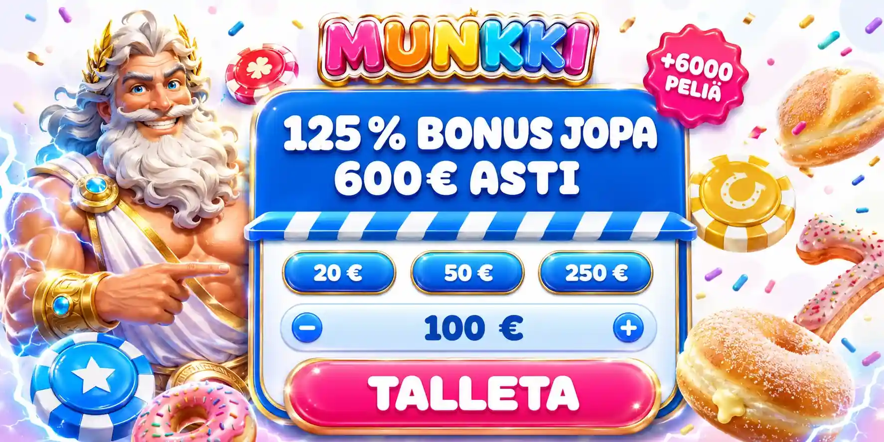 Munkki kasinobonus jopa 600 euroon asti Suomessa