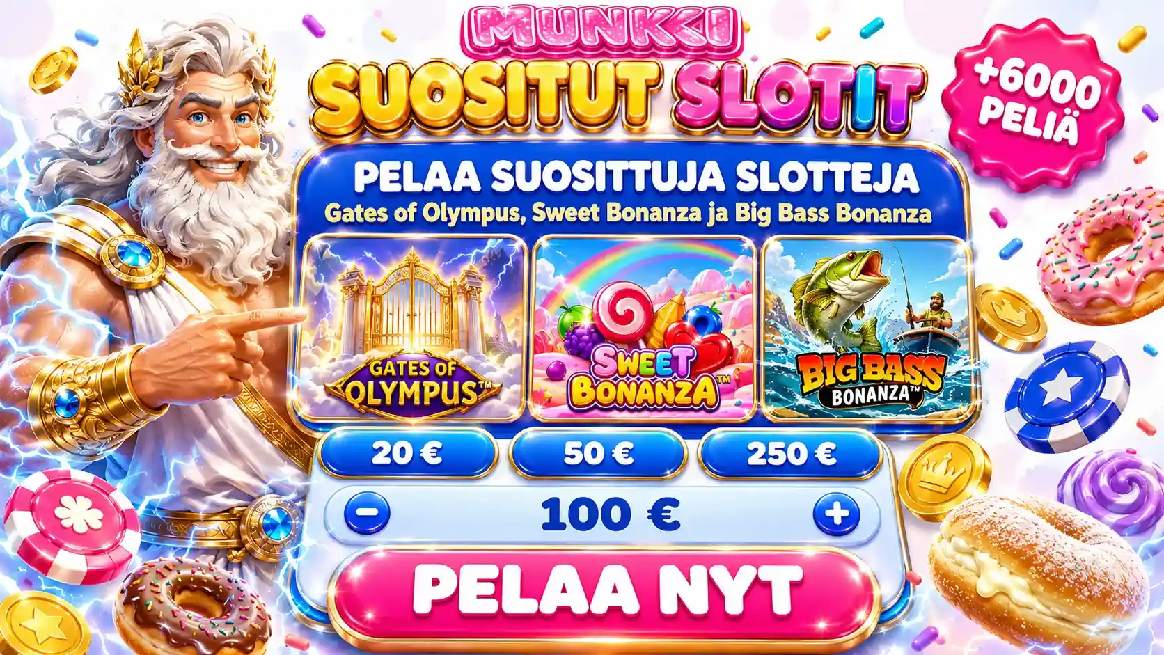 Munkki suosituimmat kolikkopelit yli 6000 pelillä Suomessa